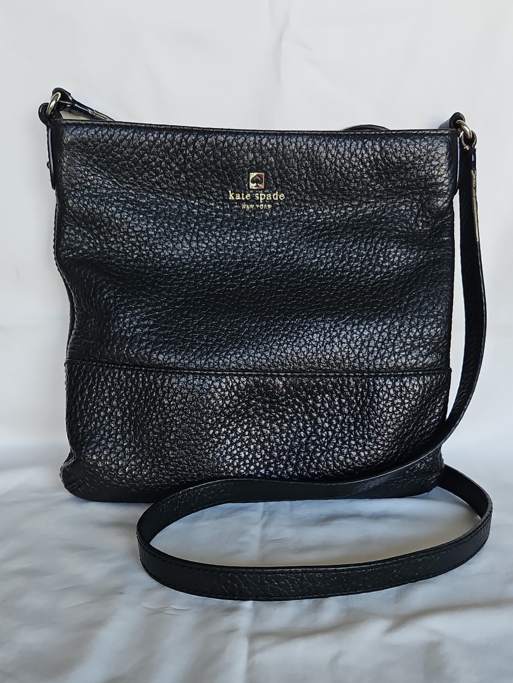 kate spade Black Pebbled Leather Crossbody Shoulder Bag with Gold Logo